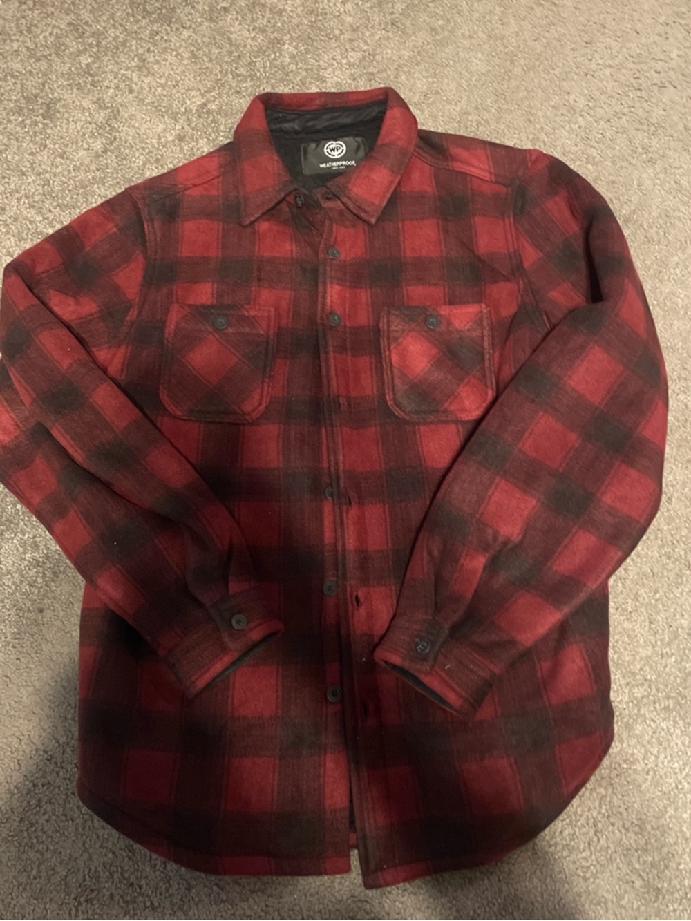 Red Plaid Button-Up Shacket Jacket